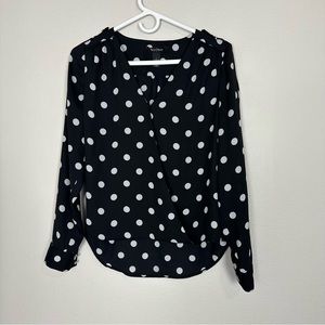 White House Black Market Black White Polka Dot Blouse Size 6